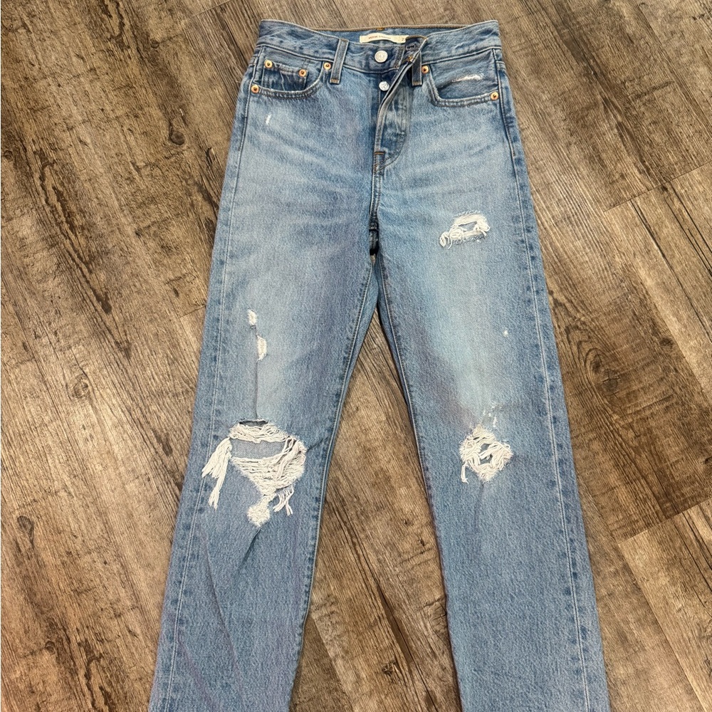 Levi's Light Blue Distressed Straight-Leg Jeans